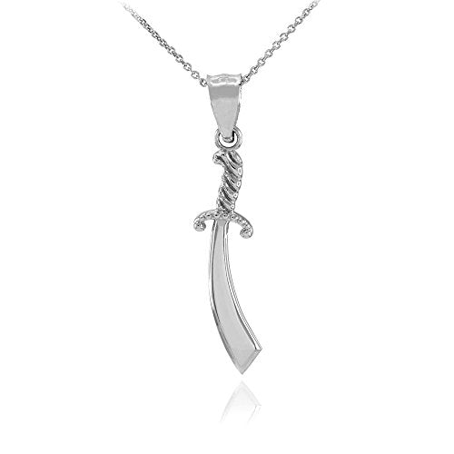 Fine 925 Sterling Silver Scimitar Islamic Knife Charm Necklace, 20"