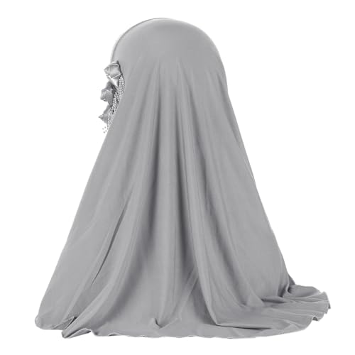 Women Soft One Piece Hijab Long Muslim Turban Islamic Full Head Scarf - color: 3 Flowers/Grey
