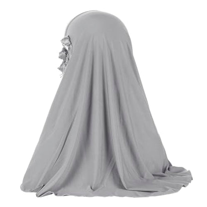 Women Soft One Piece Hijab Long Muslim Turban Islamic Full Head Scarf - color: 3 Flowers/Grey
