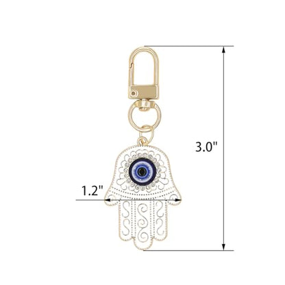 Evil Eye Keychain Hamsa Hand keychain Protection Charm for Men Women Car Key Ring Bag Purse Accessories - color: Gold White