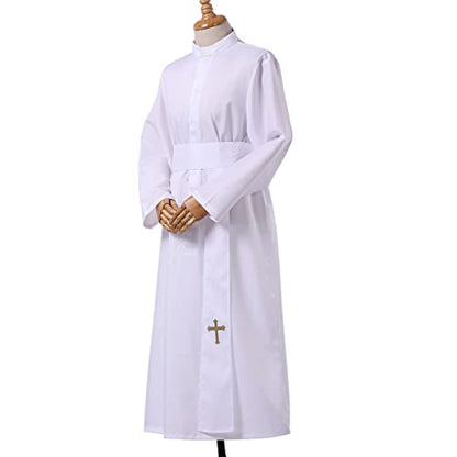 COSDREAMER Mens Clergy Robe Preacher Cassocks Mens Praise Worship Robes - color: White, size: Medium