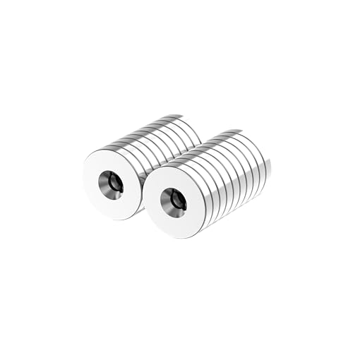 N52-18x3mm - 20 Pack with #6 Screw Countersunk Hole Powerful Rare Earth Ring Magnets, Super Strong Neodymium Mounting Magnets for Tool, Crafts and Cabinet Heavy Duty Countersunk Magnet - style: 18 x 3mm - #6 Screw Hole