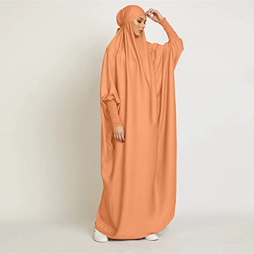 ODIZLI Muslim One Piece Prayer Hijab Dress Women Hooded Abaya Full Cover Islam Dubai Modest Robe - color: Orange, size: One Size