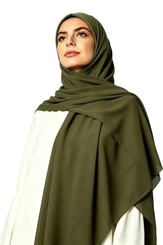 Lina & Lily Premium Chiffon Hijab Head Scarf Shawl Wrap for Muslim Women Square 58'' x 58'' - color: Dark Olive