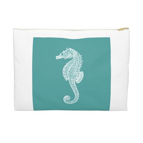 3dRose Teal blue seahorse print Sea Horse Ocean marine beach aquarium aquatic Accessory Pouch Small - size: Small