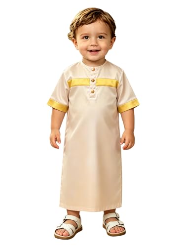 JEATHA Infant Traditional Crew Neck Button Down Middle Eastern Thobe Kaftan Outfit for Ramadan Eid Prayer Occasions - color: Champagne, size: 9-12 Months