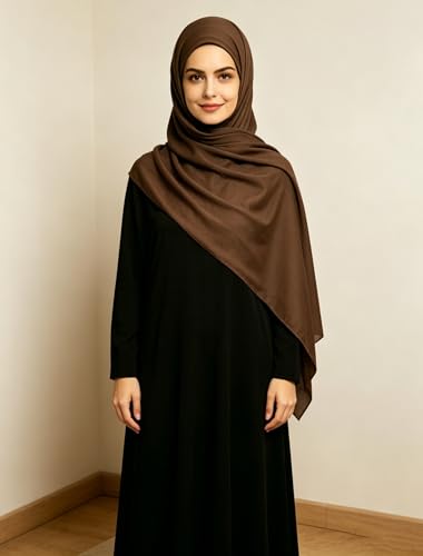Lina & Lily Non-see-through Premium Jersey Maxi Hijab Head Scarf Wrap for Muslim Women - color: Dark Brown
