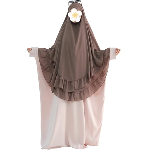 khalat Women's Hijab Chiffon Hijab for Women Muslim 2 Layers Ruffle Lightweight Large Hijab - color: Khaki