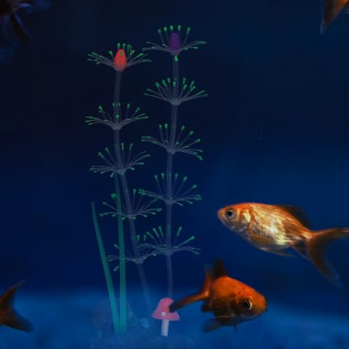 SUPVOX Luminous Green Aquarium Fake Plant Fish Tank Decor Vivid Silicone Underwater Grass for Freshwater and Saltwater Aquariums
