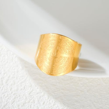 Dreamtimes Islamic Ayatul Kursi Ring for Women Men Muslim Quran Allah Rings Ayatul Kursi Arabic Calligraphy Adjustable Open Ring for Men Islam Eid Ramadan Gifts - style: Gold-2