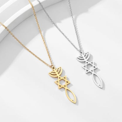 Stainless Steel Jewish Jewelry - Star of David/Hamsa Hand/Menorah/Israel Map Pendant – Israel Necklace for Women & Men - Religious Gifts for Hanukkah, Bar Mitzvah include a Gift Box - color: Silver-Messianic Seal Necklace