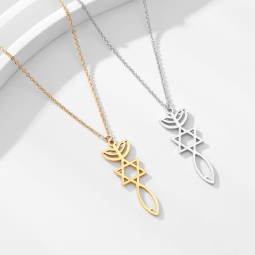 Stainless Steel Jewish Jewelry - Star of David/Hamsa Hand/Menorah/Israel Map Pendant – Israel Necklace for Women & Men - Religious Gifts for Hanukkah, Bar Mitzvah include a Gift Box - color: Gold-Messianic Seal Necklace