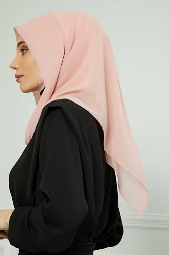 Aisha's Design Pre-tied Cotton-Chiffon Scarf for Women Practical Veil Instant Scarf Hijab Stylish Design - color: Powder