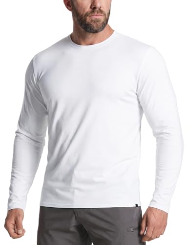 CQR Men's UPF 50+ Sun Protection Long Sleeve Quick Dry Athletic Shirts, Stretch Running Workout Hiking T-Shirts - color: Basic White, size: X-Large