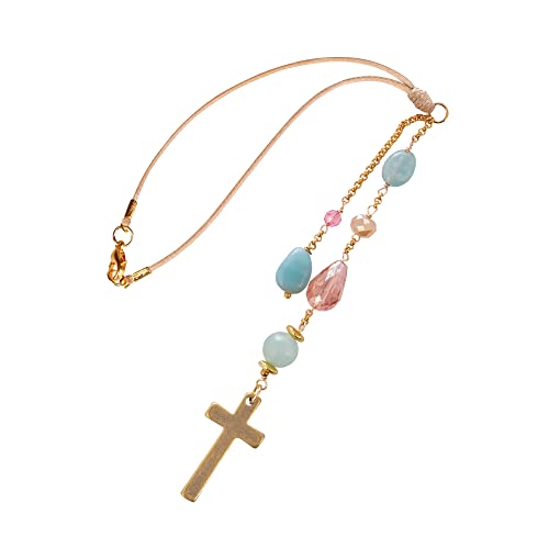 Elegant Cross for Car Mirror - Sun Catcher Rearview Mirror Charm, Transforms Sunlight and Diffuses Colors and Energy Throughout The Car - Pastel Crystals - color: Pastel Cross