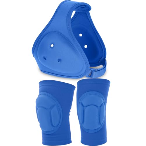 VioraWhite Wrestling Headgear for Kids Youth with Protective Knee Pads Soft Grappling Headgear Wrestling Ear Protection Thick Sponge Anti Slip Knee Sleeve for Sparring Brazilian Jiu Jitsu