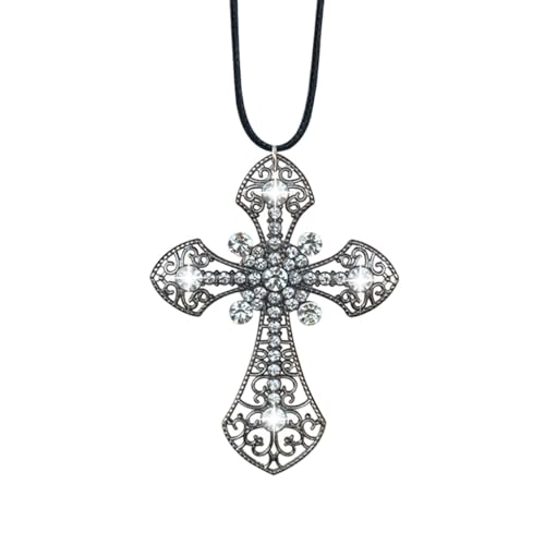 Bling Cross Car Hanging Ornament, Crystal Rhinestone Car Rear View Mirror Charm, Diamond Mirror Pendant, Universal Vehicle Interior Decoration Accessories for Men/Women Present (Black) - color: Black