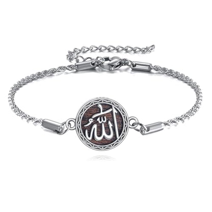 ONEFINITY Allah Wooden Bracelet 925 Sterling Silver Real Ebony Wood Bracelets Allah Tasbih Islamic Jewelry Gift for Women Men Muslim