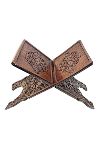 Quran Book Stand Folding Wooden Lectern Lüz Carved Pattern Book Holder for Reading, Studying, Displaying - Brown - Wood, One Size