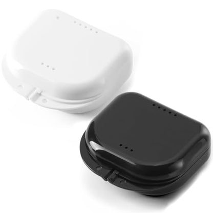JMU 2 Pcs Retainer Case with Vent Holes, Orthodontic Storage Case | White and Black, Dental Mouth Guard Holder, Travel Box for Aligner with Snap Lock - color: White/Black