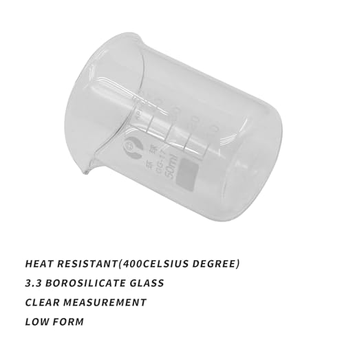 3Pcs 50ml Small Glass Beaker with V-Shaped Spout, Low Form Borosilicate Glass Graduated Printed Scale Measuring Cups for Home Classroom Craft Project - size: 50ml