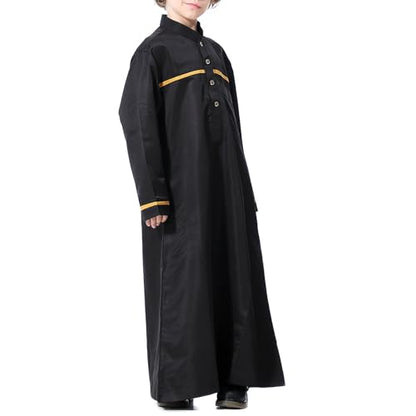 Muslim Thobe for Boys Islamic Clothing Long Sleeve Kaftan 𝐑obe Arabic Dress Kids Boys Prayer Dress Ramadan Eid Outfit - color: Black, size: 11-12 Years