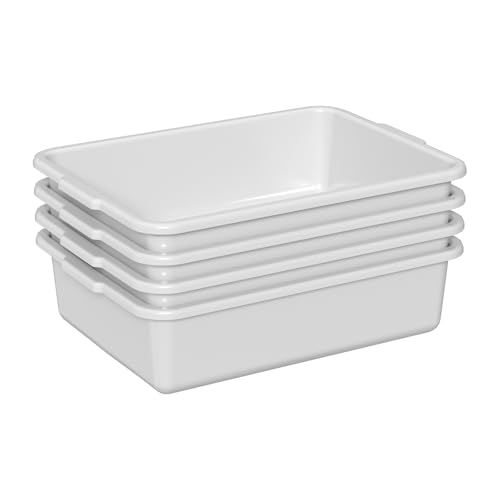 13 L Food Service Bus Tubs, Small Commercial Bus Tub Box, 4-Pack | Light Gray Plastic Wash Basin for Restaurant - size: 13 L