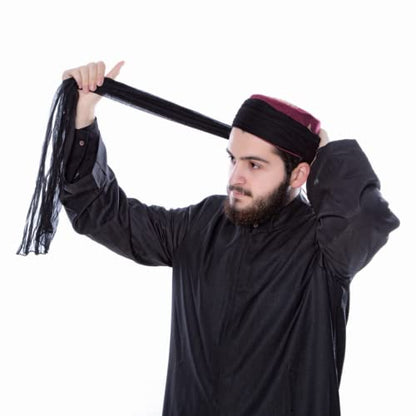 Lux Islamic Prayer Turban, Sarik, Muslim Men Headscarf | Namaz Turban, Shawl Keffiyeh, Cotton Wrapping Fabric - color: Black