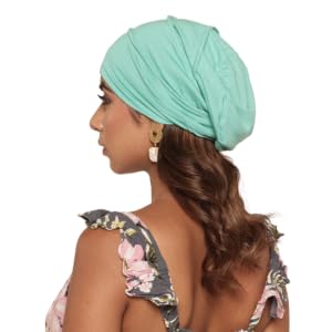 Chemo Silky Soft Slouchy Snood Bamboo Cap Beanie for Women Cancer Hair Loss Turban Hat Chemo Headwear Women - color: Sea Green