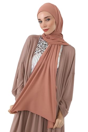 Aisha's Design Neck-Covering Practical Jersey Hijab with Built-In Ninja Bonnet - color: Cappuccino