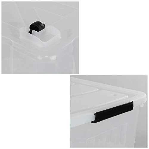 Kekow 70 L Clear Large Storage Box, Plastic Latch Box with Wheels, 4-Pack | Extra Large Capacity, Locking Snap Lid, Easy-Glide Wheels, Sturdy Plastic Build, for Closet Garage Basement Storage - size: 70 L