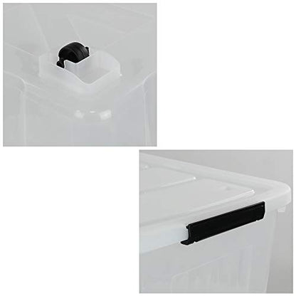 Kekow 70 L Clear Large Storage Box, Plastic Latch Box with Wheels, 4-Pack | Extra Large Capacity, Locking Snap Lid, Easy-Glide Wheels, Sturdy Plastic Build, for Closet Garage Basement Storage - size: 70 L