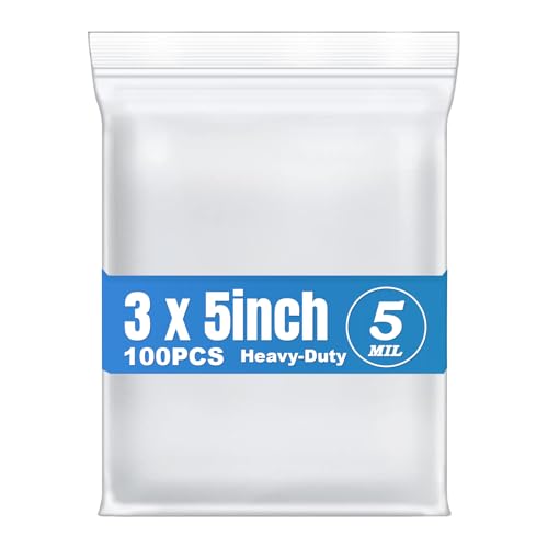 5Mil 3"x5" 100Pcs Plastic Bags Clear Resealable Zip Seal Lock Poly Bags | Macoota Thick Reclosable Heavy Duty Zipper Baggies Jewelry Earrings Coin Pills Crafts Sample Packing - size: 3x5inch