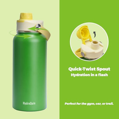 32 oz Insulated Water Bottle Grass Green Stainless Steel Flask | Keep Cold 24 Hours Hot 12 Hours - Leakproof Twist Spout Lid & Flex Handle - No Straw Metal Water Bottle for Sports & Trail - color: Sunshine Sprout