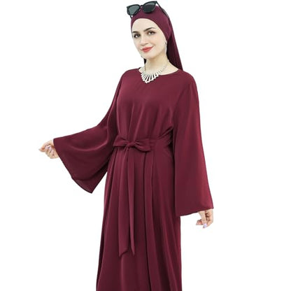 khalat Muslim Abaya Dress Women Solid Color Modest Prayer Robe Islamic Dubai Long Sleeve Lightweight Maxi Dress - color: Red, size: Small