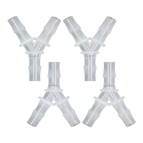 7/16" Polypropylene Y-Shaped 3-Way Barbed Hose Fitting, 4 Pcs | Y-shaped design splits one inlet into two angled outlets for air hoses and water pipes; supports routing and repair projects - style: 4pcs, 7/16" O.D.