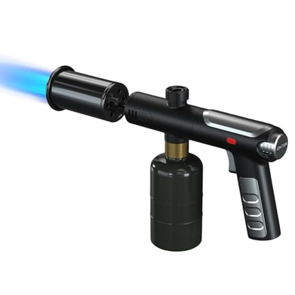 Propane Torch Gun with One-Touch Max Fire, Powerful Handheld Cooking Blow Torch with a Safety Lock for Sous Vide Searing Steak, Grill, Charcoal Starter, Campfire, Weeding, Tank Not Included (Black) - color: Black