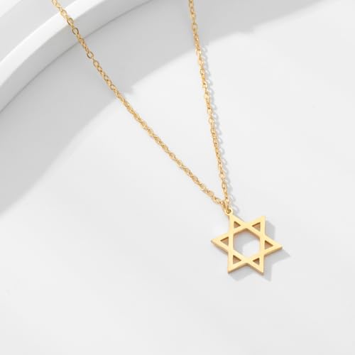 Stainless Steel Jewish Jewelry - Star of David/Hamsa Hand/Menorah/Israel Map Pendant – Israel Necklace for Women & Men - Religious Gifts for Hanukkah, Bar Mitzvah include a Gift Box - color: Gold-Star Of David Necklace
