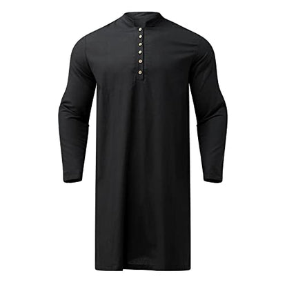 Alalaso Mens Muslim Thobe Kaftan Robe Saudi Arabic Middle East Islamic Long Gown Dress Long Sleeve Clothing Ramadan Jubbah - color: 2-black, size: Large