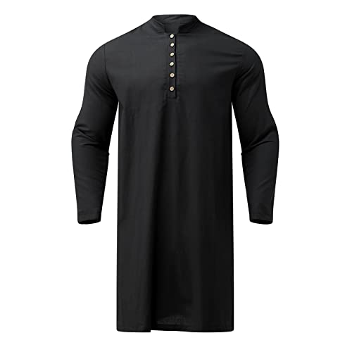 Alalaso Mens Muslim Thobe Kaftan Robe Saudi Arabic Middle East Islamic Long Gown Dress Long Sleeve Clothing Ramadan Jubbah - color: 2-black, size: X-Large