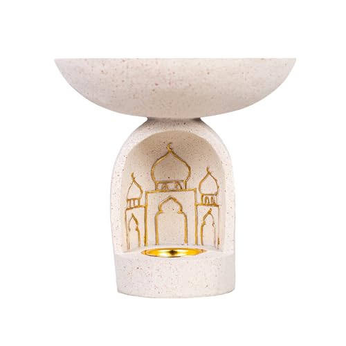 Mosque-Themed Decorative Resin Candlestick, White, Dome-Shaped, Gold-Trimmed - color: Islamic Candlestick Statue
