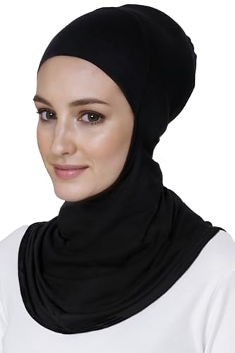 Lina & Lily Modal Jersey Full Coverage Ninja Hijab Undercap with Neck Cover for Muslim Women - color: Black