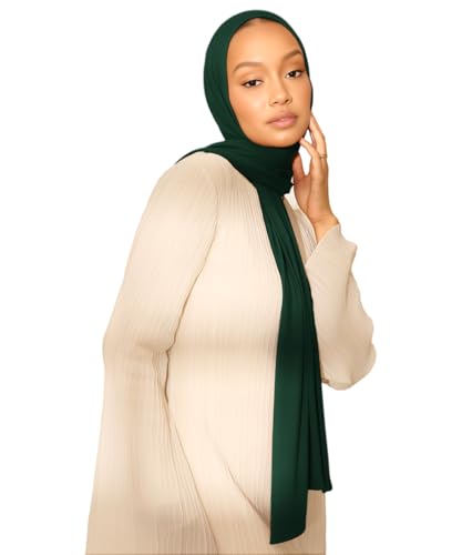 Hijab Scarf for Women Soft Muslim Hijabs Head Wrap Scarves Fashion Long Hair Shawls Stretchy Muslin Headscarf - color: Dark Green Hijab Scarf for Women