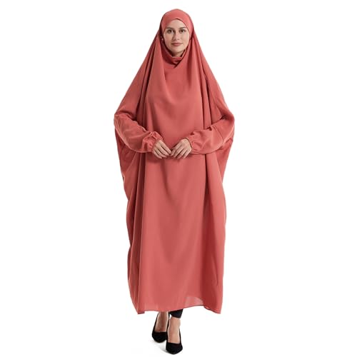 Lmdudan Muslim Women Islamic Full Cover Prayer Dress Long Sleeve Loose Abaya Hijab Outfit 2026 Ramadan Modest Prayer Clothes - color: Red, size: Large