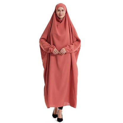 Lmdudan Muslim Women Islamic Full Cover Prayer Dress Long Sleeve Loose Abaya Hijab Outfit 2026 Ramadan Modest Prayer Clothes - color: Red, size: X-Large