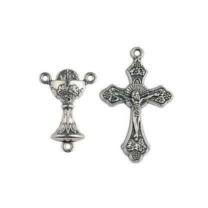 Car Rosary From The Holy Land of Bethlehem - 7" First Communion With Crucifix & Chalice Dangle, Olive Wood Catholic Pocket With Wooden Beads & Lobster Clasp - color: First Communion