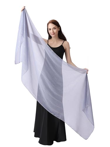 Women's Sheer Chiffon Shawl Wrap Scarf With Silver Thread,Lightweight Sparkling Rhinestone Versatile Hijab Stole - color: Silver Gray