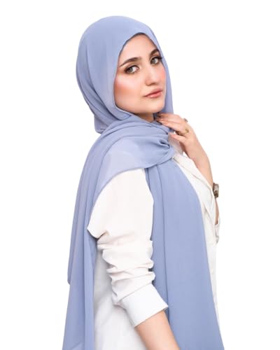 Instant Chiffon Hijab 3-in-1 with Built-in Magnets and Attached Match Undercap, Women Hijabs Set. - color: Sky Blue