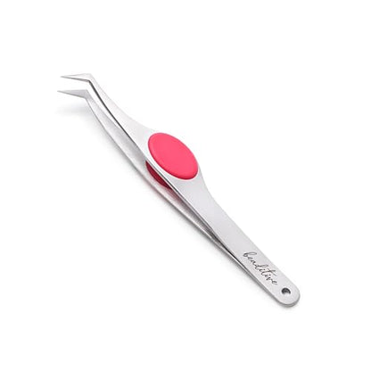 Beaditive High Precision Angled Tip Tweezers with Cushion Grip - 4.7" Craft Tweezers for Sewing, Beading & DIY Crafts - Non-Serrated Jewelry Tweezers with Fine Angled Tips - Stainless Steel (Fuchsia) - color: Fuchsia