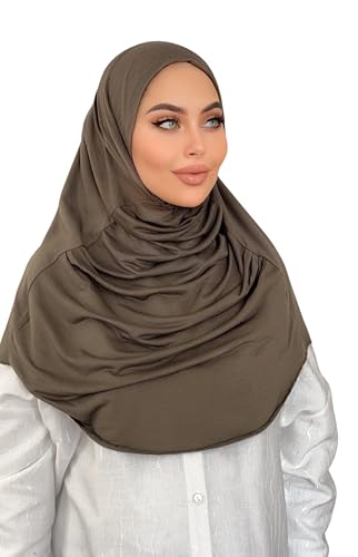 One pieces hijab, Amira hijab, Instant Hijab Scarf For Women, Practical Amira Jersey Hijab, Women Muslim Instant Hijab - color: N11 Khaki